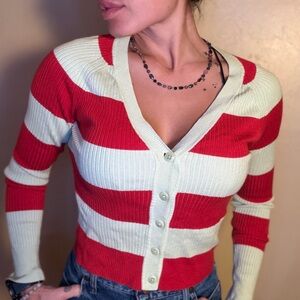 Maeve Anthropologie Striped Red and Green Women's Cardigan Sweater